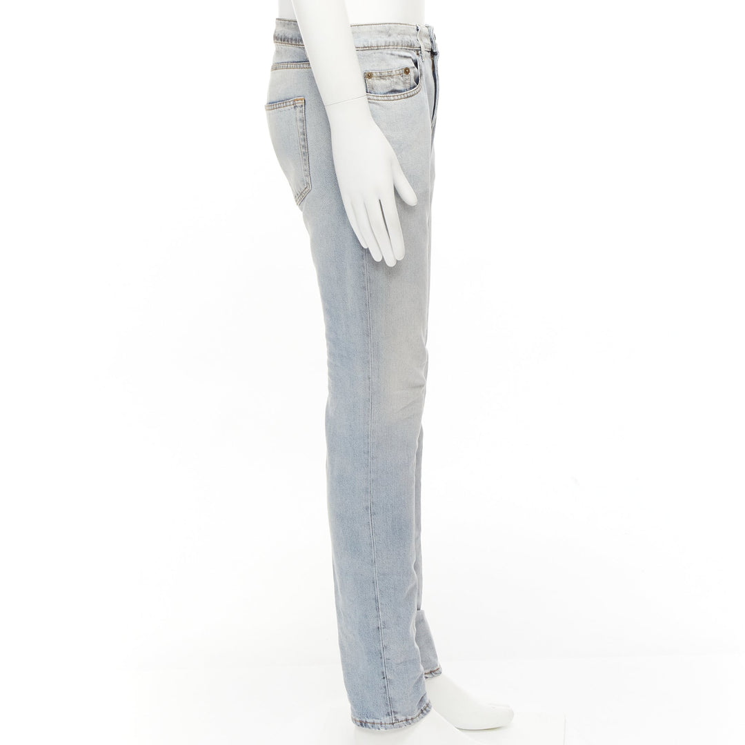 SAINT LAURENT D02 black smudge paint blue distressed washed jeans 30"