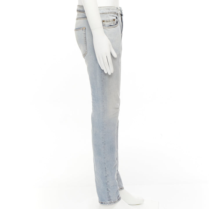 SAINT LAURENT D02 black smudge paint blue distressed washed jeans 30"