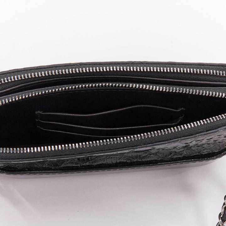 CHANEL Mini Gabrielle black scaled leather patent trim double CC crossbody bag