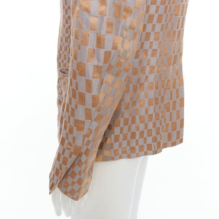 rare HAIDER ACKERMANN 2015 Runway gold silver checkered linen silk blazer XL