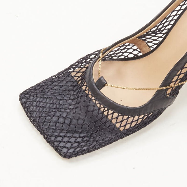 BOTTEGA VENETA DANIEL LEE black net mesh square toe gold chain heel  EU38.5