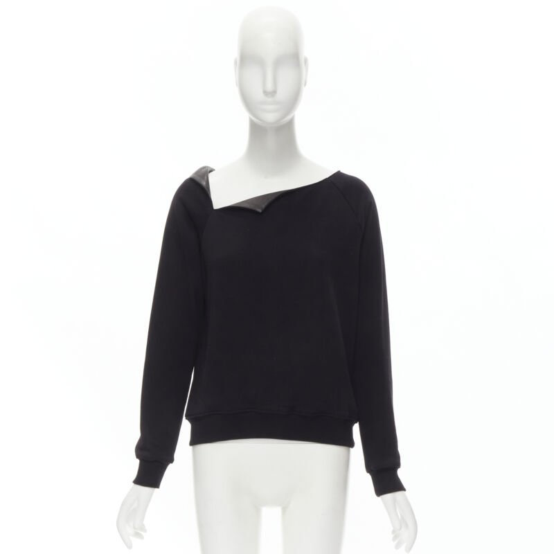 SAINT LAURENT Hedi Slimane 2014 black leather foldover collar pullover sweater S