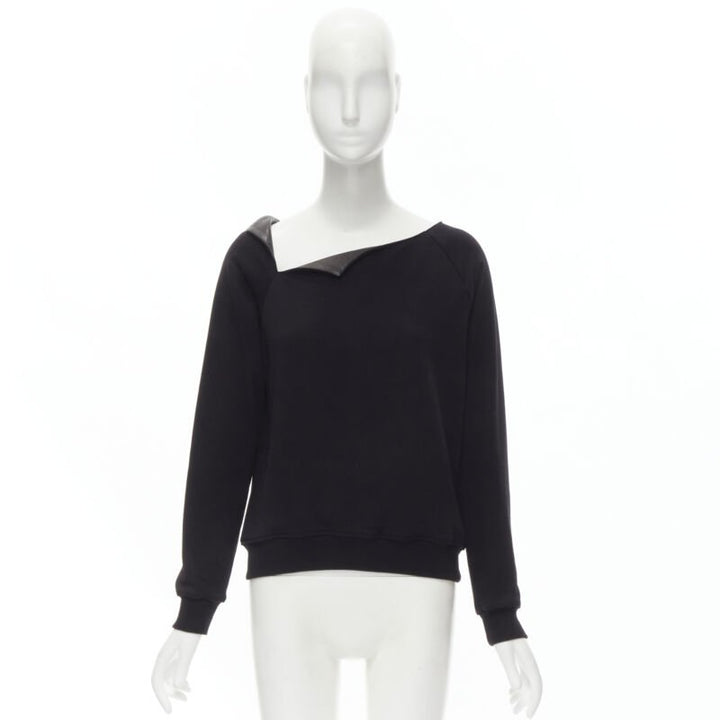 SAINT LAURENT Hedi Slimane 2014 black leather foldover collar pullover sweater S