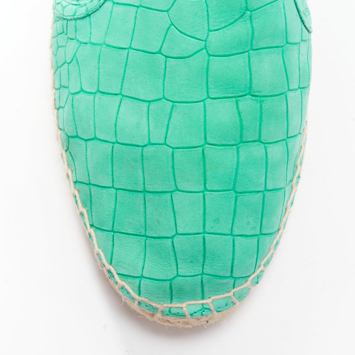 JIMMY CHOO Vlad mint green embossed scaled leather espadrilles EU42