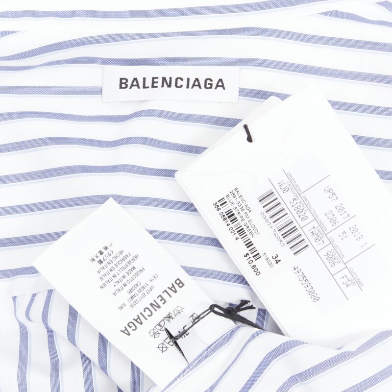 BALENCIAGA 2017 green tshirt blue striped shirt 2 way draped top FR34 XS