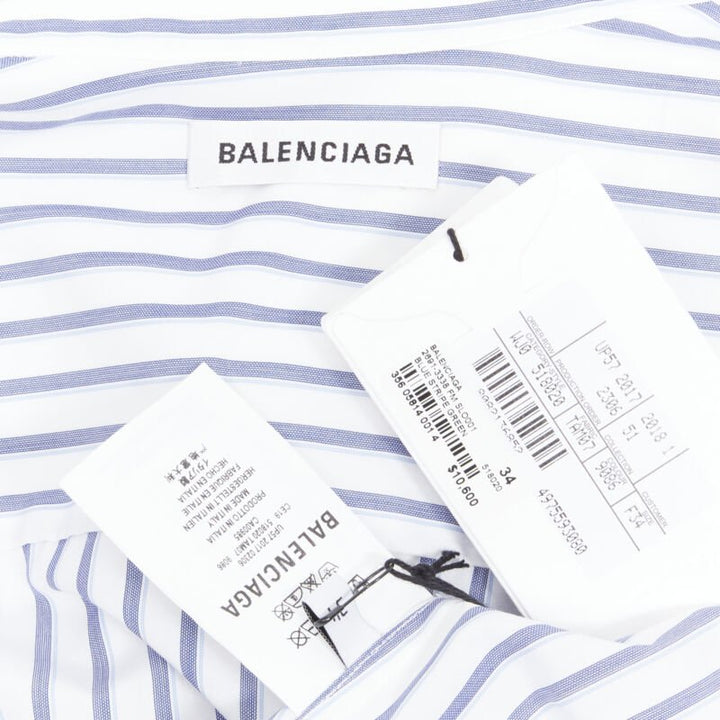 BALENCIAGA 2017 green tshirt blue striped shirt 2 way draped top FR34 XS