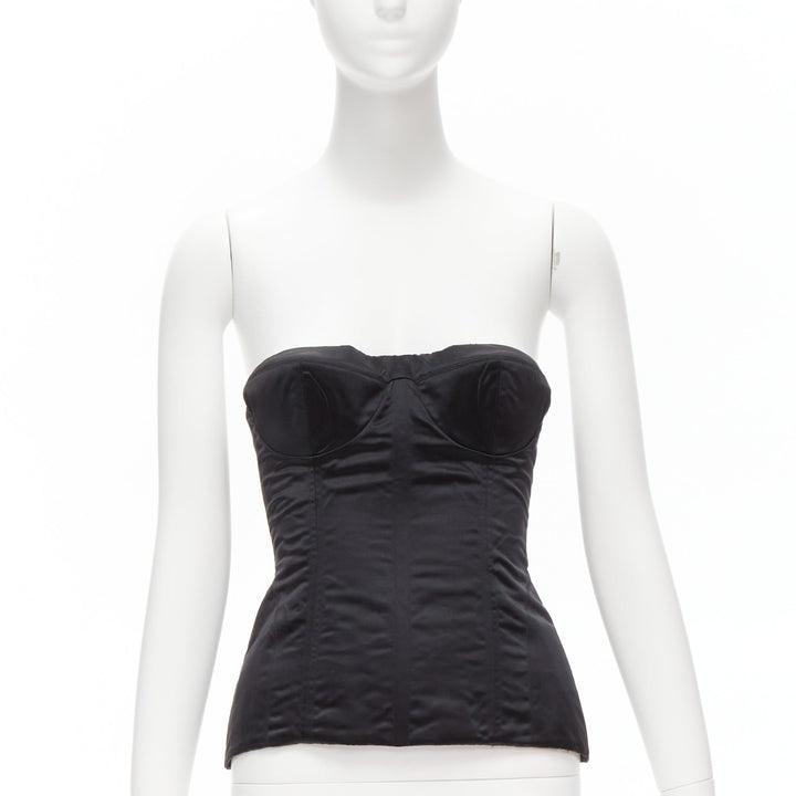 GUCCI Tom Ford 2001 Runway black silk 3D conical bra bustier IT38 XS