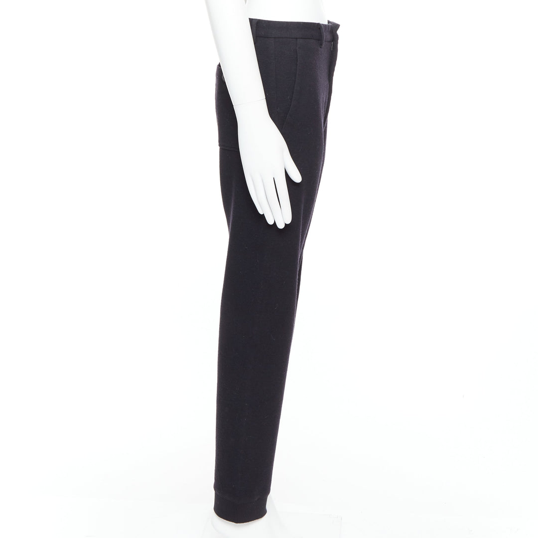 LANVIN black wool like back pockets knitted hem jogger pants