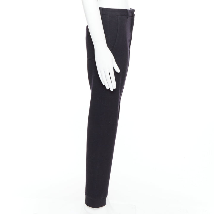 LANVIN black wool like back pockets knitted hem jogger pants