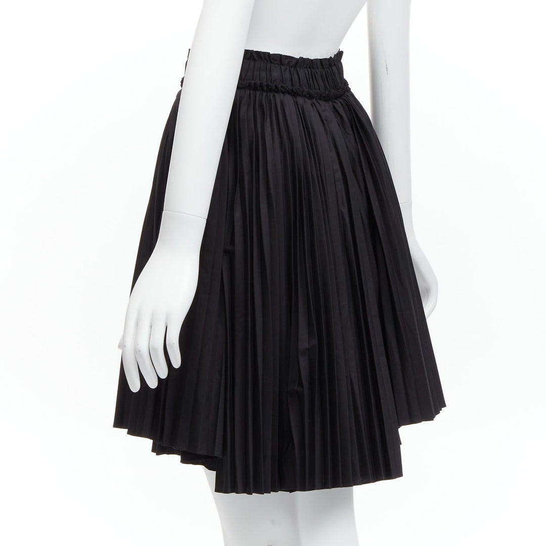 TOD'S black cotton asymmetric high low pleated flared skirt IT38 XS