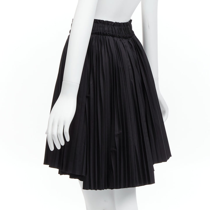 TOD'S black cotton asymmetric high low pleated flared skirt IT38 XS