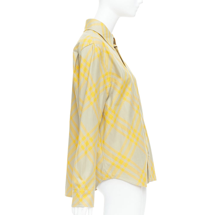BURBERRY yellow khaki knight House Check long sleeve shirt UK8 S