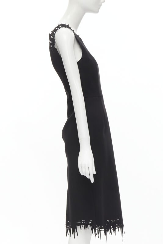 OSCAR DE LA RENTA laser cut scribble cut out scuba sheath pencil dress S