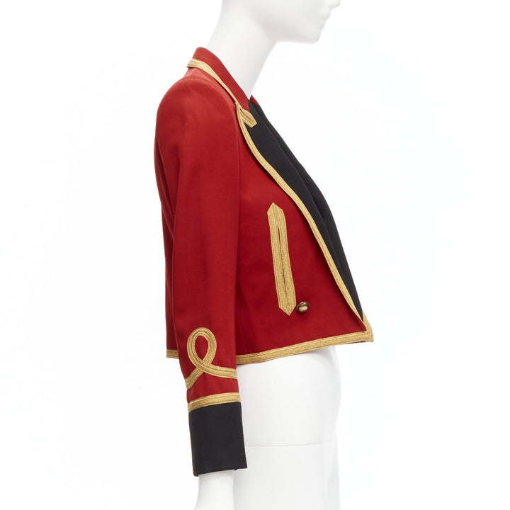 SAINT LAURENT 2014 Spencer red wool military gold cropped officer jacket FR34 XS