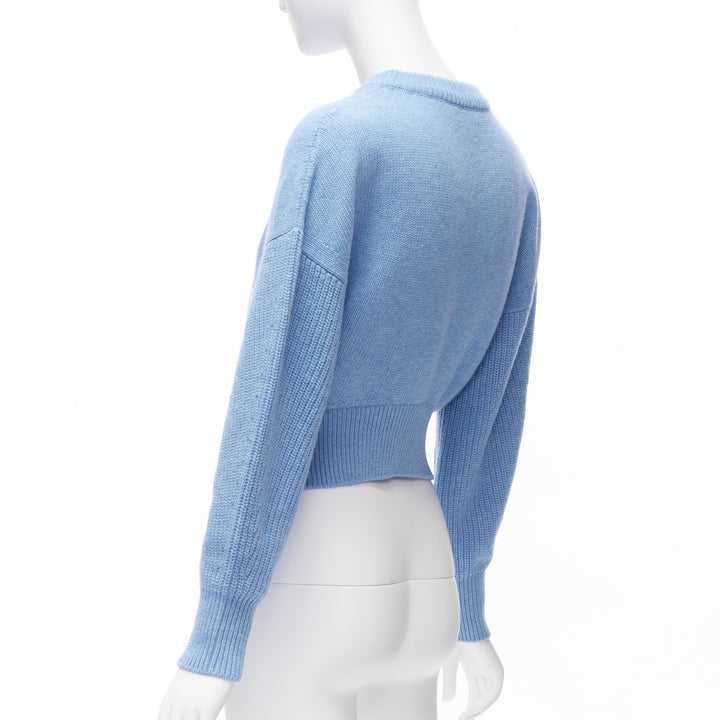 ALEXANDER MCQUEEN 2021 powder blue speckled wool boxy cropped sweater XS