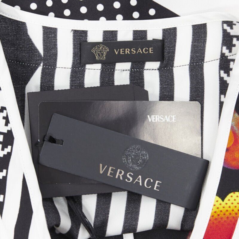 VERSACE 2019 100% silk Double Love Heart geometric baseball shirt EU39 M