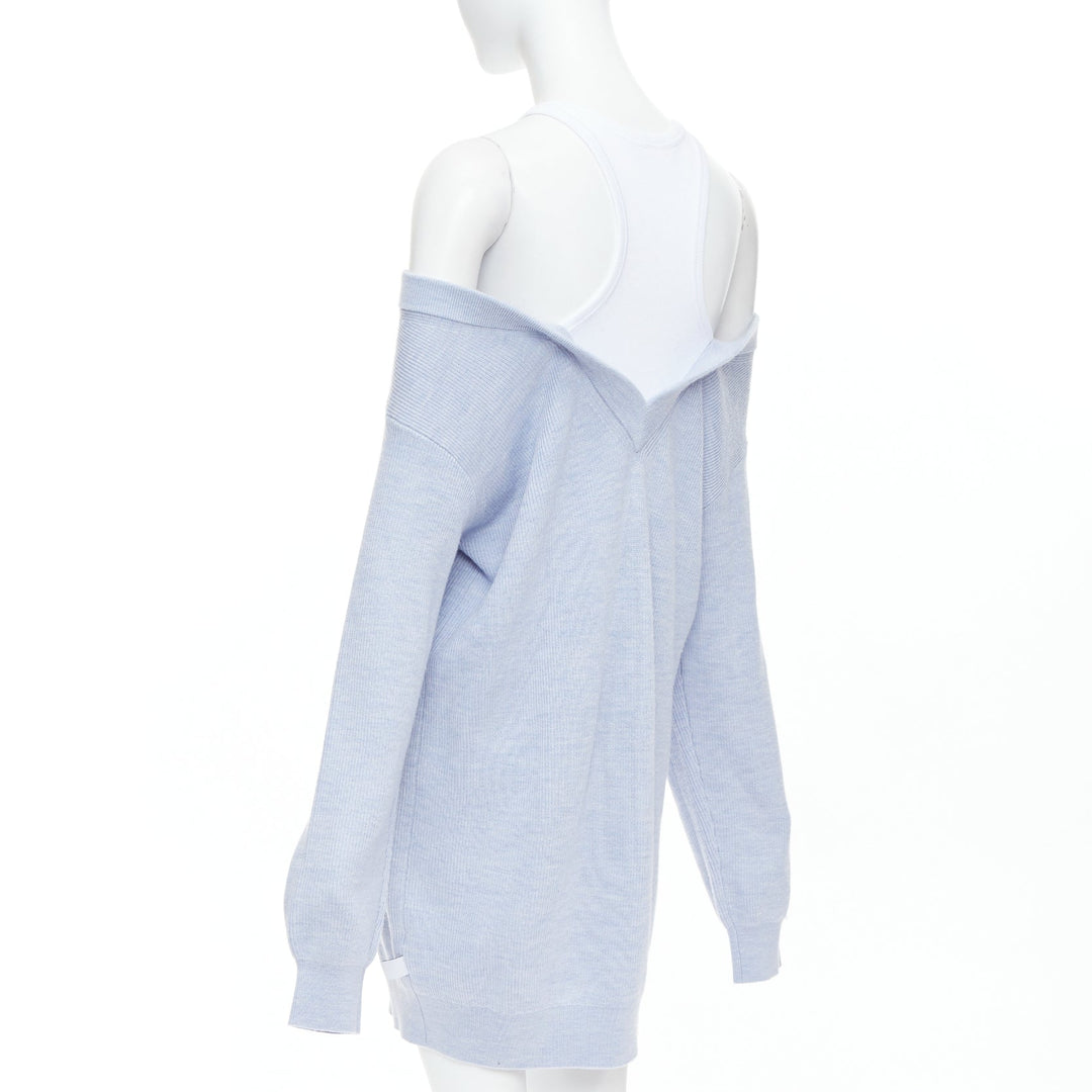 ALEXANDER WANG T blue merino wool white contrast sweater dress M