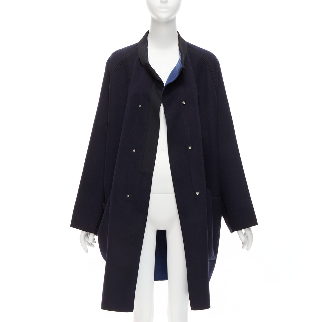 rare HERMES Martin Margiela navy double faced cashmere cocoon coat FR42 XL
