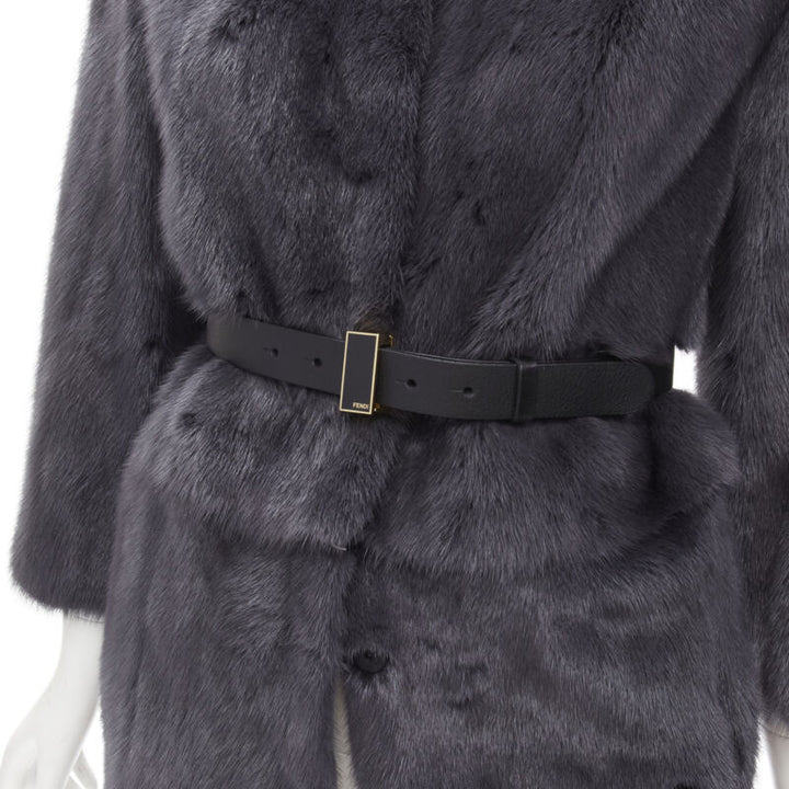 FENDI grey black fur leather 4-way reversible zip belted coat jacket IT38