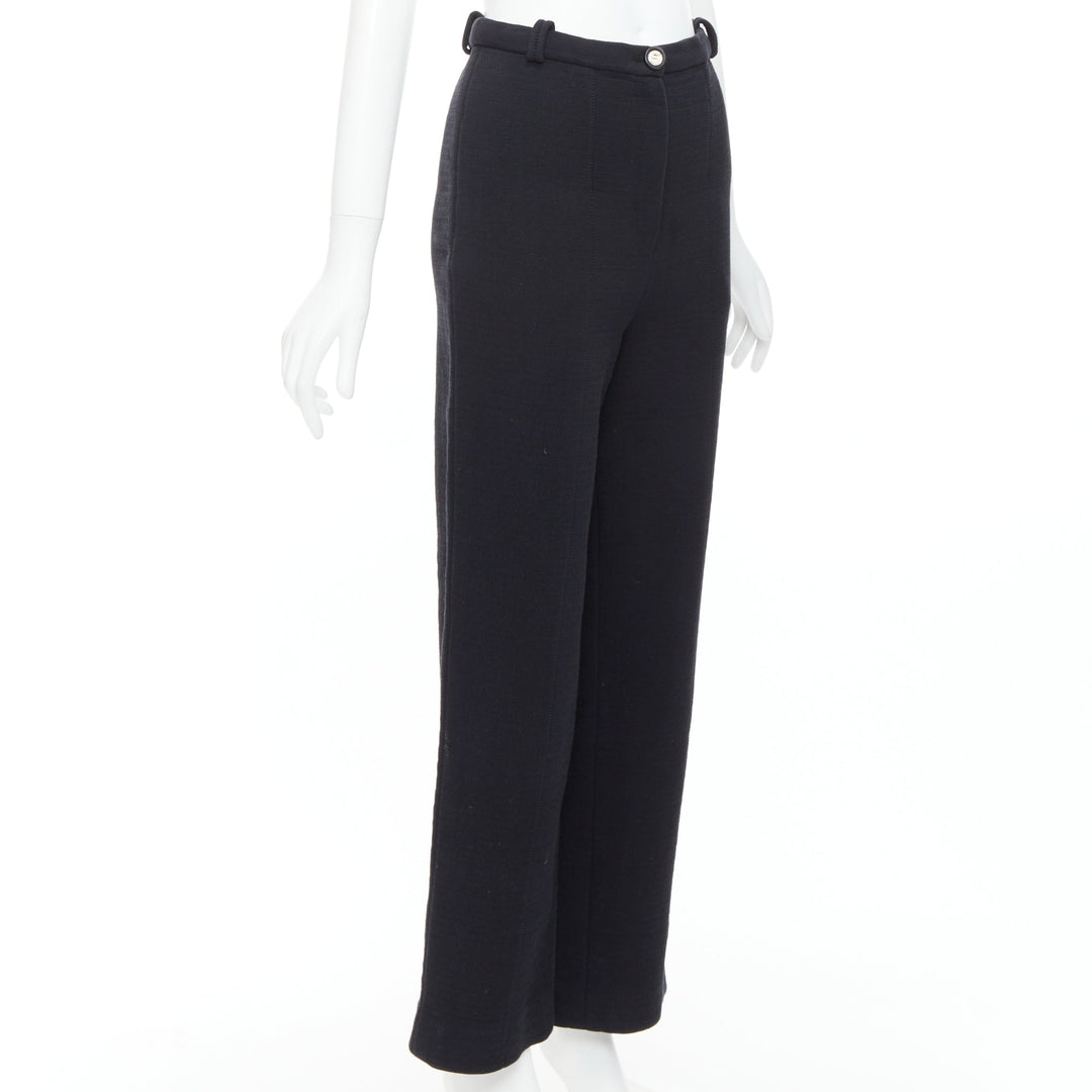 CHANEL black cotton blend 5 crystal button structured pants FR36 S