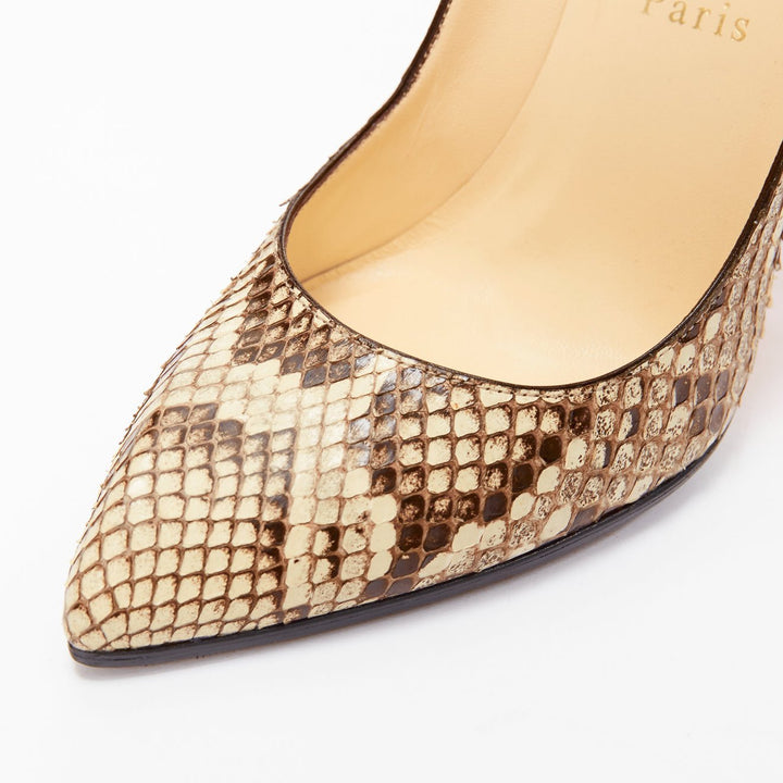 CHRISTIAN LOUBOUTIN brown natural scaled leather point toe stiletto pump EU37