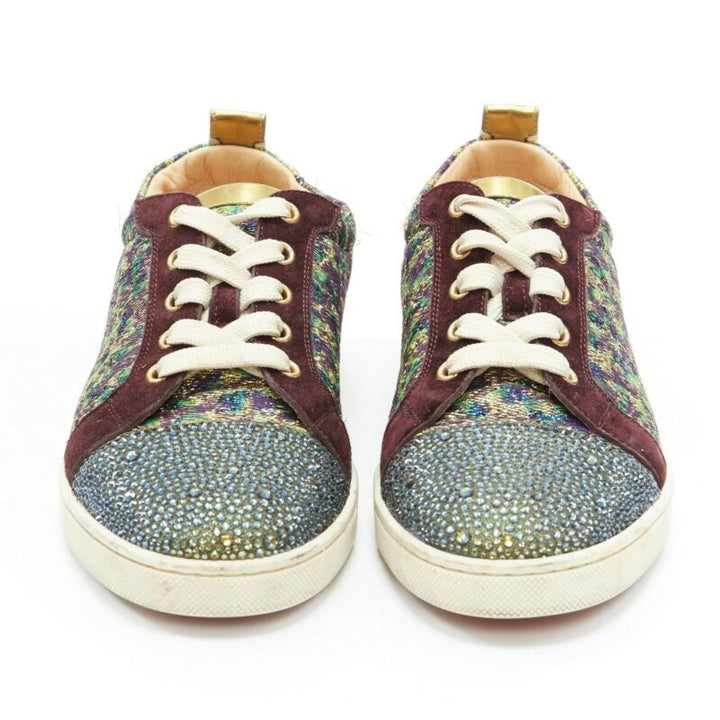CHRISTIAN LOUBOUTIN Gondola gold jacquard strass crystal toe low sneaker EU38.5