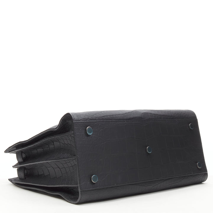 SAINT LAURENT Small Sac De Jour matte black stamped croc tote bag