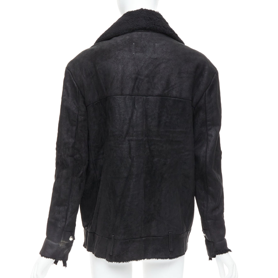 ACNE STUDIOS 2011 Velocite black shearling silver zip oversized biker FR34 XS