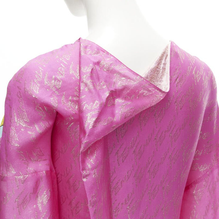 FENDI 2022 Runway Antonio Lopez metallic pink logo jacquard dress IT36 XS