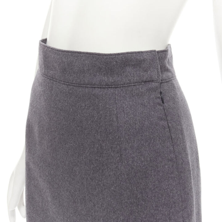 OSCAR DE LA RENTA grey wool double layered hem pencil skirt US2 XS