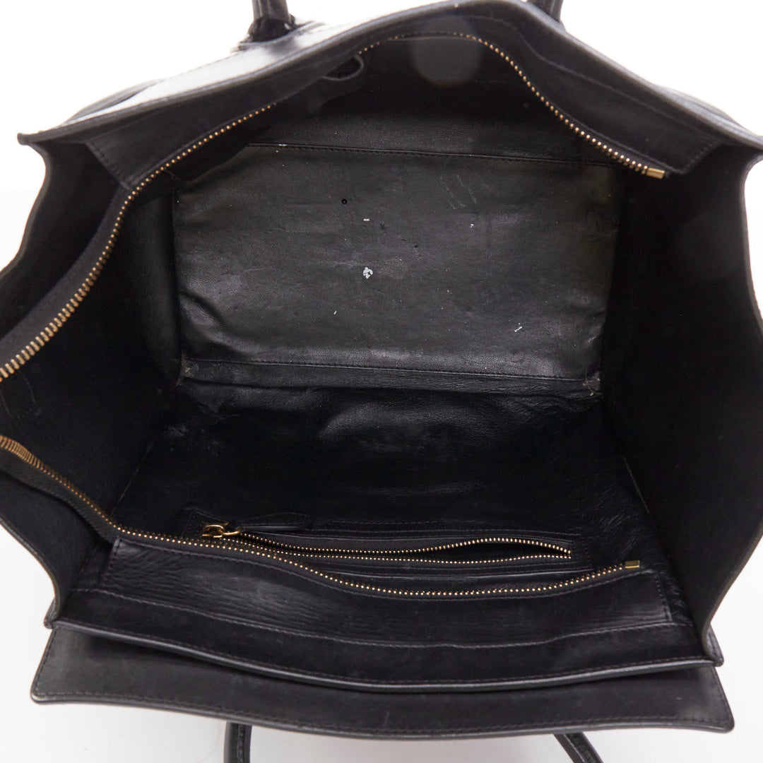 CELINE Luggage Mini black cream bicolor nubuck calfskin flared bag