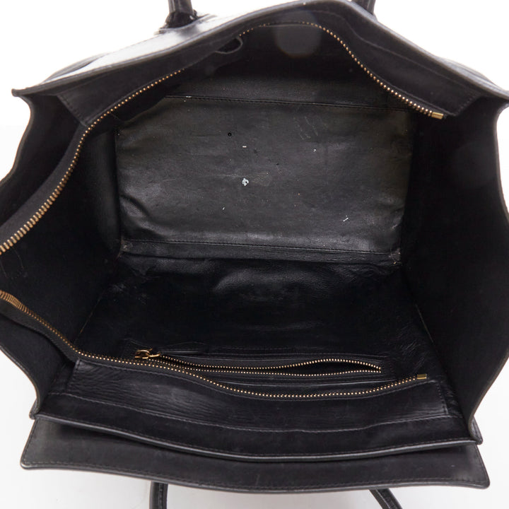 CELINE Luggage Mini black cream bicolor nubuck calfskin flared bag