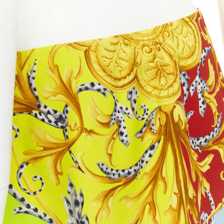 VERSACE Pop Acantus Barocco gold Medusa safety pin slit mini skirt IT40 S