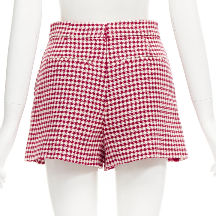 RED VALENTINO red white wool blend gingham pleated high waist skorts IT36 XXS
