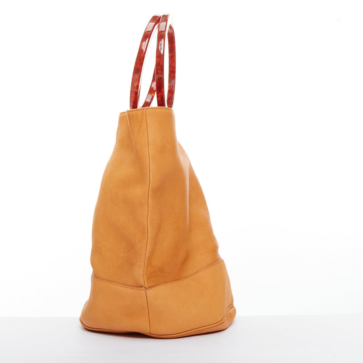 SIMON MILLER Bonsai 30 tan brown leather acrylic round handle hobo tote bag