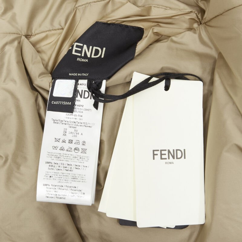 Runway FENDI 2021 Runway 100% silk blue logo goose down puffer jacket IT48 M