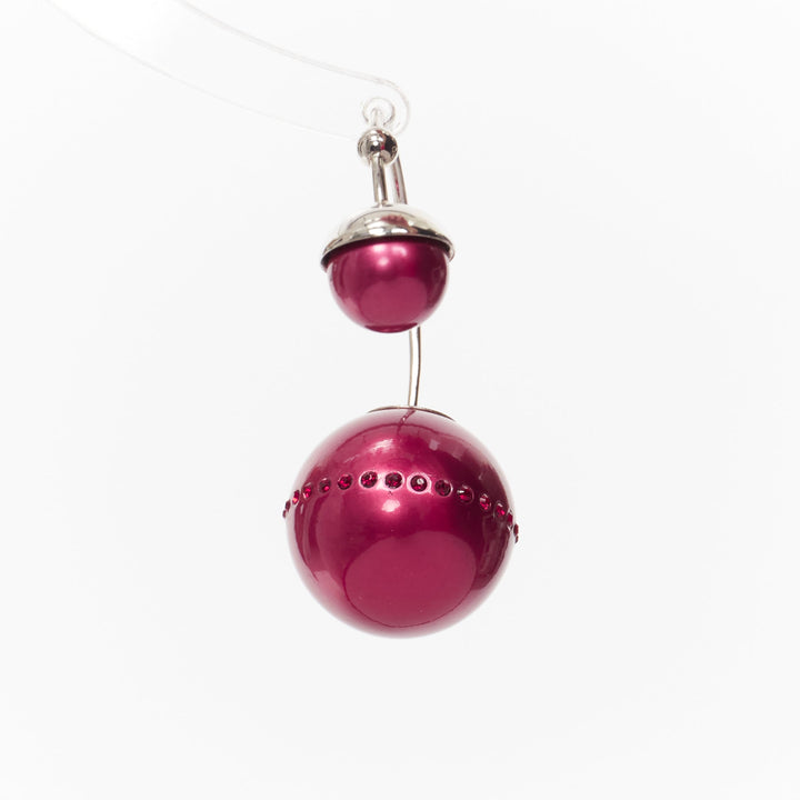 DIOR Tribales pealescent red faux pearls crystal orbital pin earrings Pair
