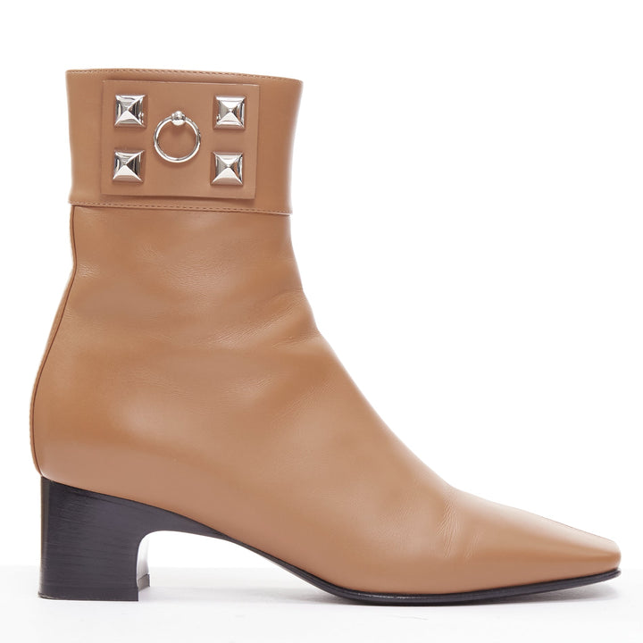 HERMES Decouverte 50 Beige Dore brown leather silver hardware ankle boots EU36