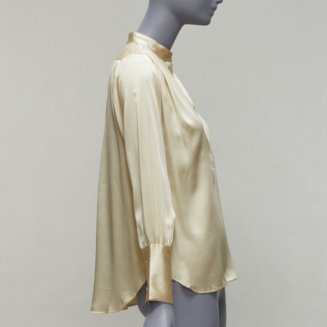 NILI LOTAN 100% silk champagne pleated shoulder seam V neck popover blouse XS