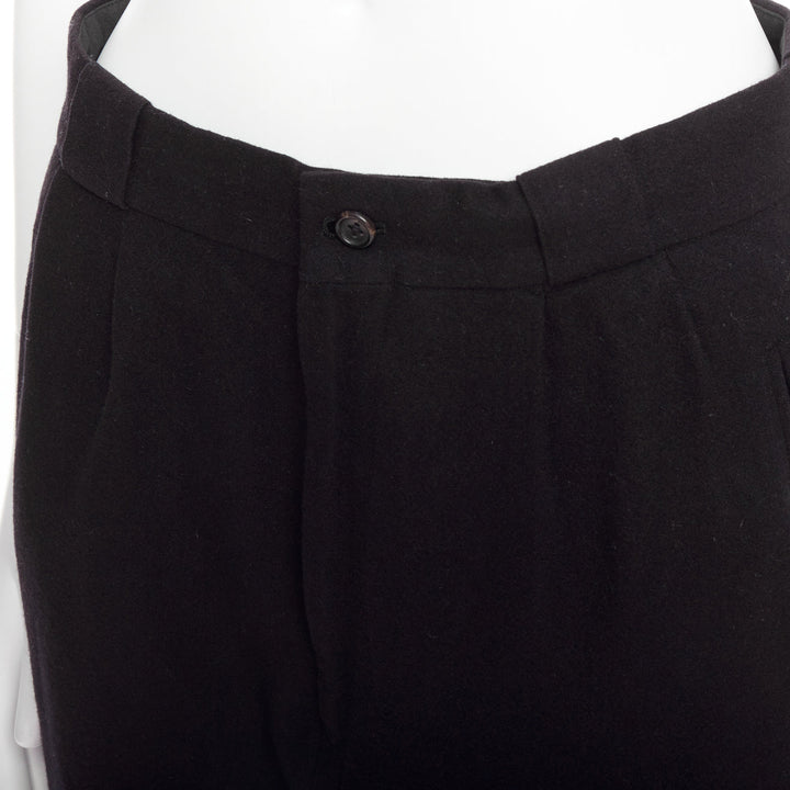 YOHJI YAMAMOTO navy 100% wool pleated front back flap tapered pants M