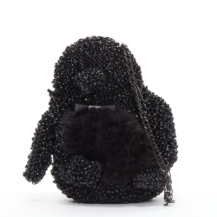 rare ANTEPRIMA Wire Bag  black fur belly woven acrylic penguin chain crossbody