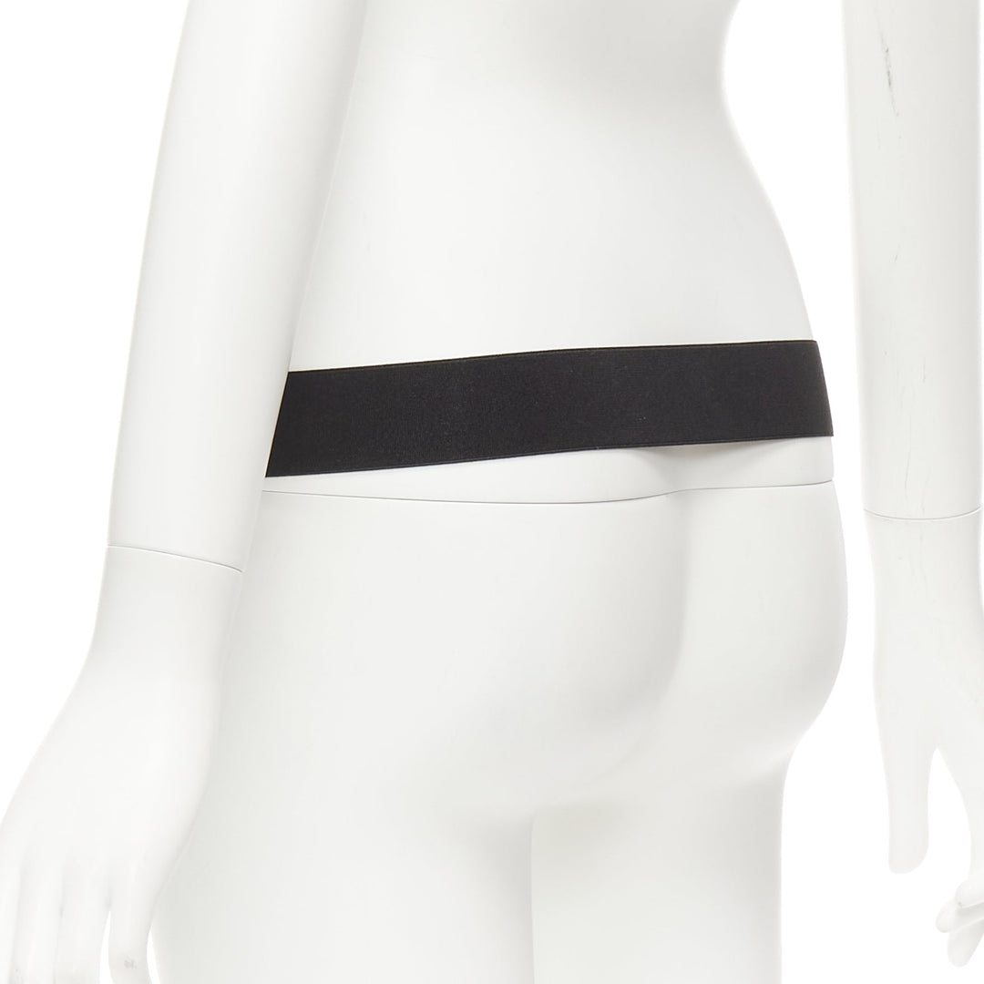 EMILIO PUCCI gold crest logo buckle black fabric stretch skinny belt IT38 XS