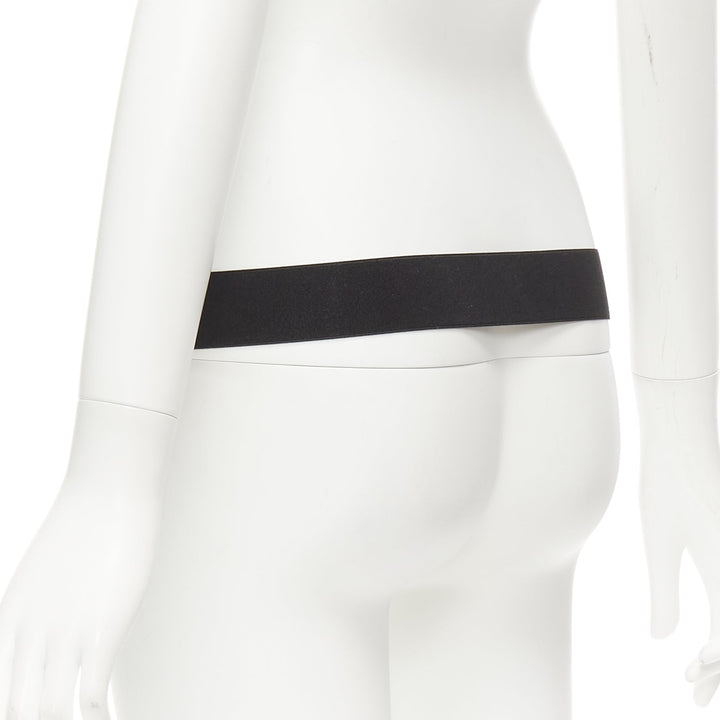 EMILIO PUCCI gold crest logo buckle black fabric stretch skinny belt IT38 XS