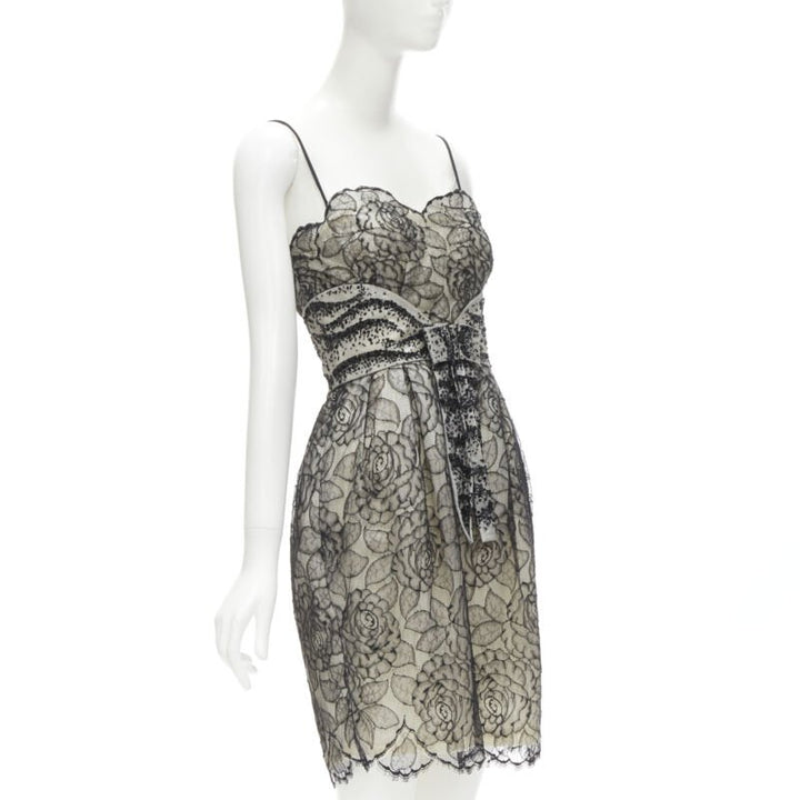 CHRISTIAN DIOR JOHN GALLIANO 2011 Runway lace bead embellished bow dress FR36 S