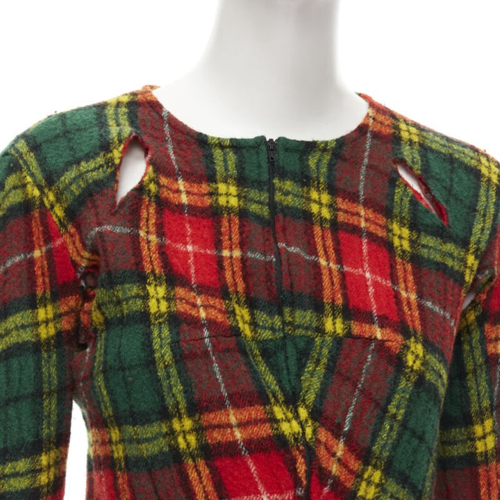JUNYA WATANABE Vintage 1995 red punk plaid boiled wool cut out jacket S