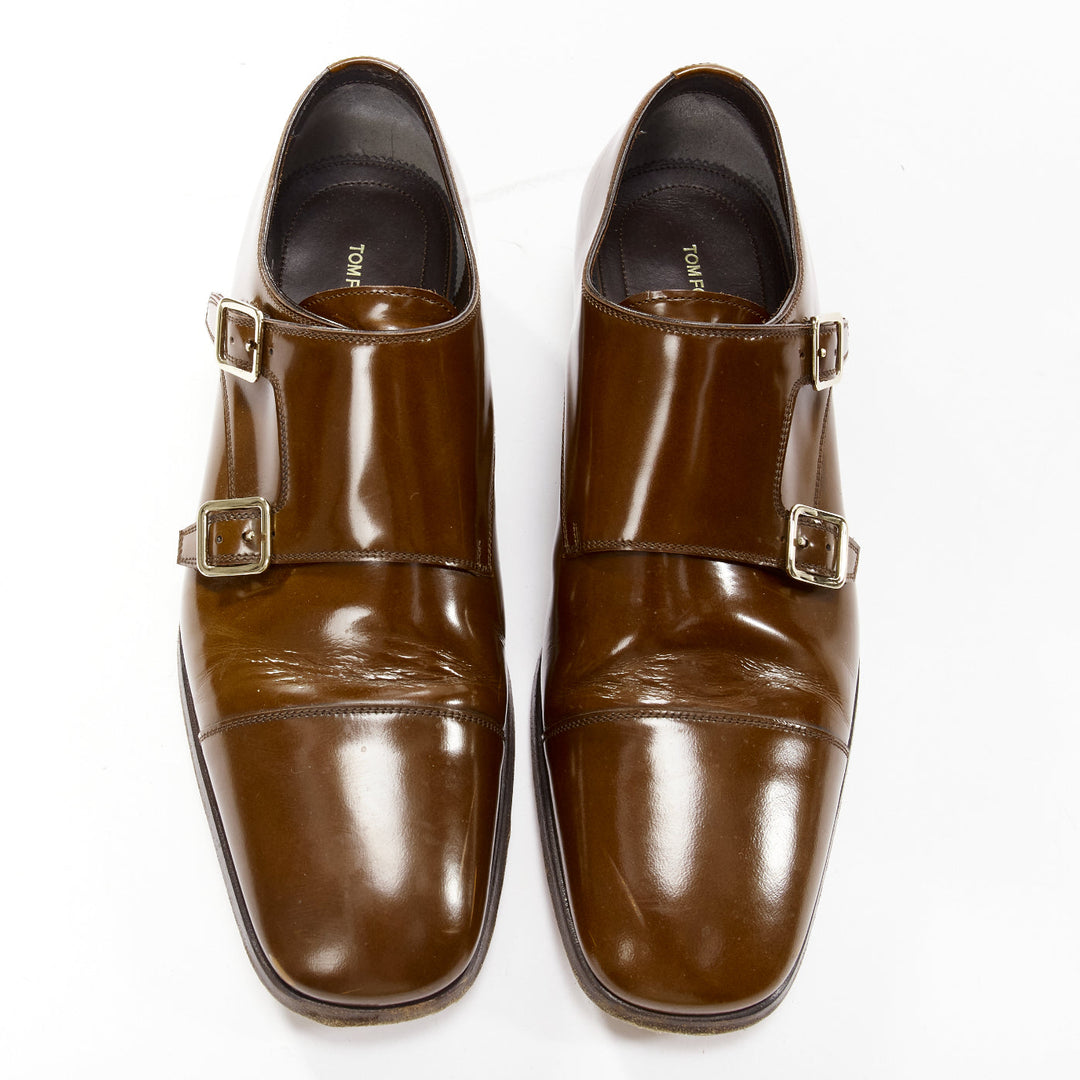 TOM FORD Spazzolato brown leather buckles monk strap loafers UK7 EU41