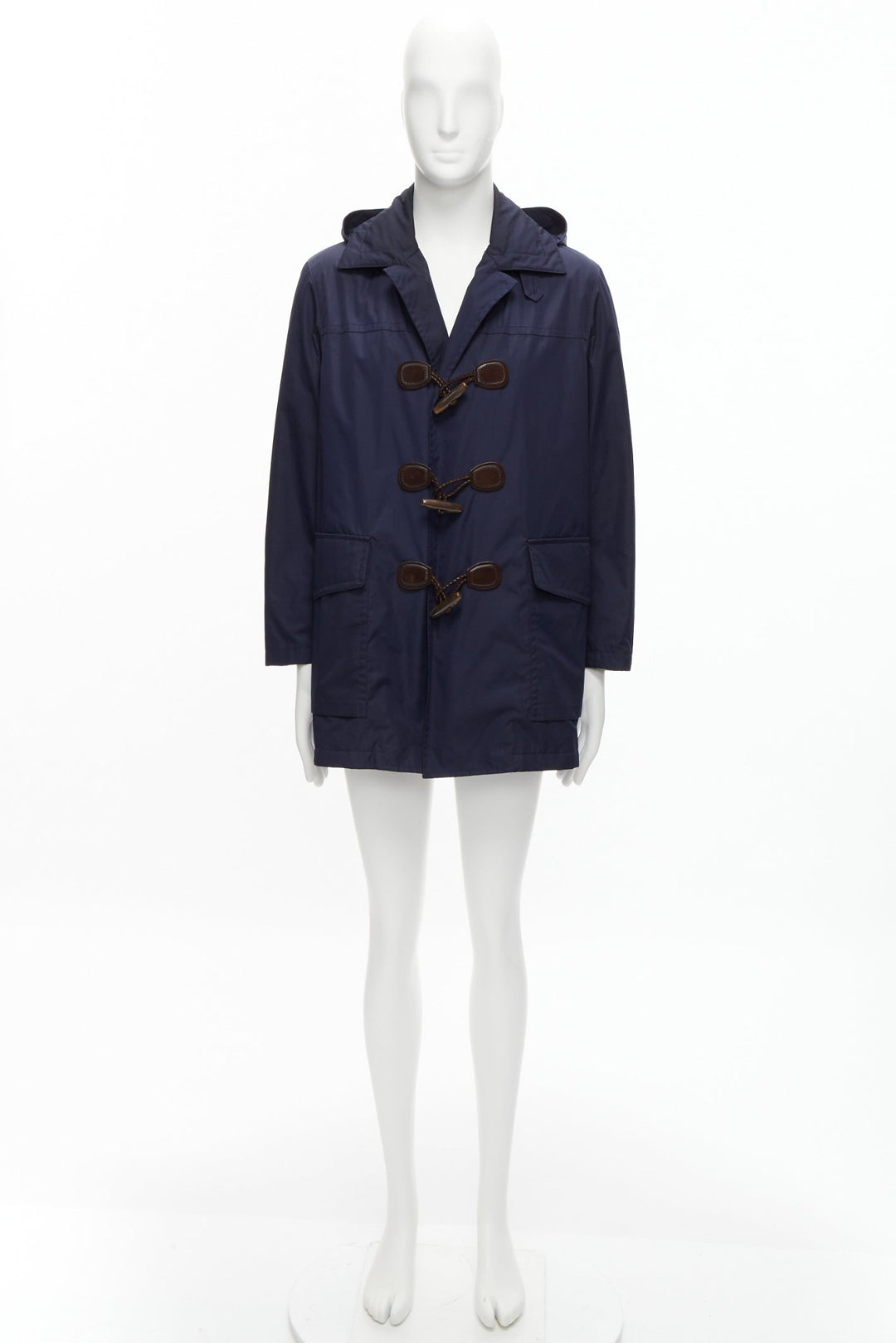 GUCCI 2012 navy nylon brown toggle hooded anorak jacket coat IT48 M