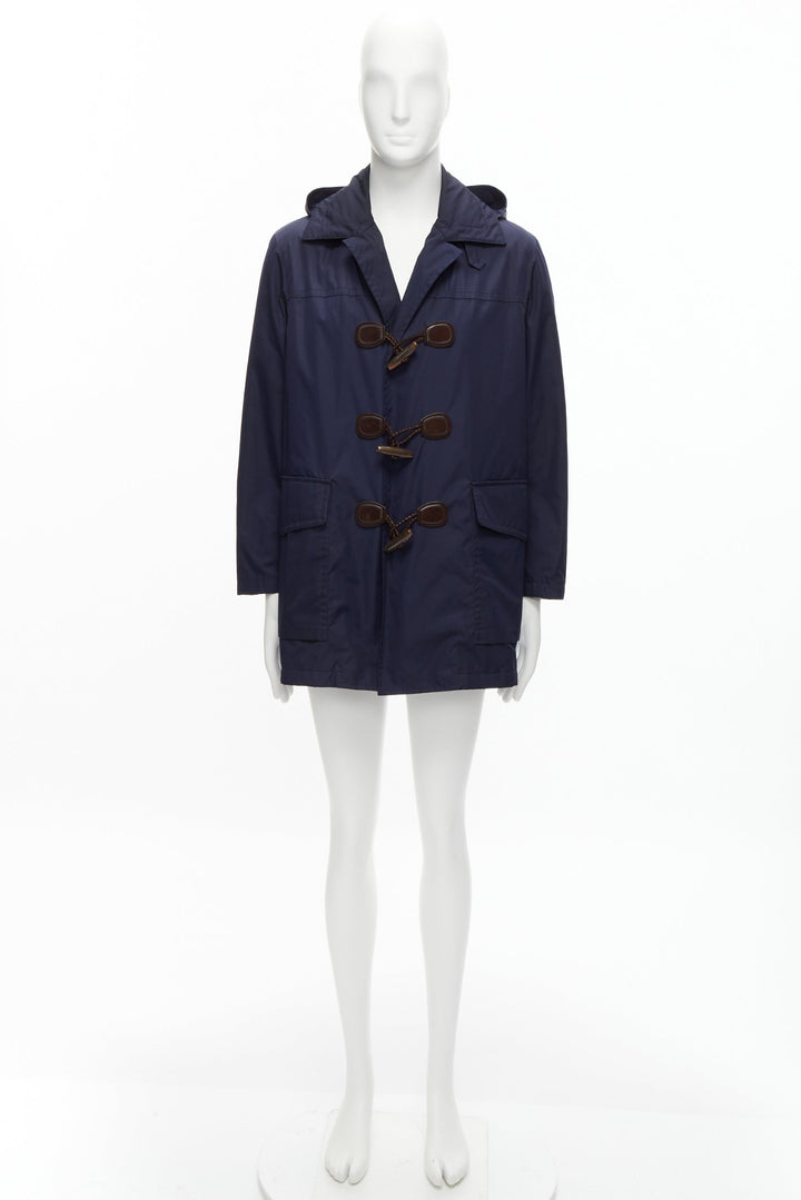 GUCCI 2012 navy nylon brown toggle hooded anorak jacket coat IT48 M