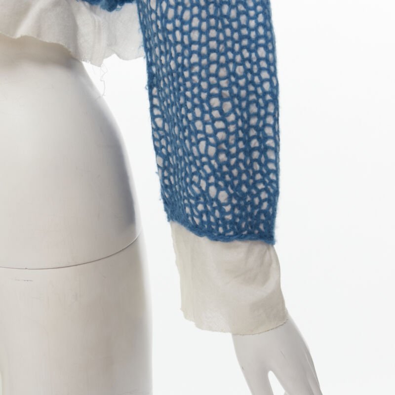 COMME DES GARCONS 1980's Vintage blue wool weave embroidered cropped top M