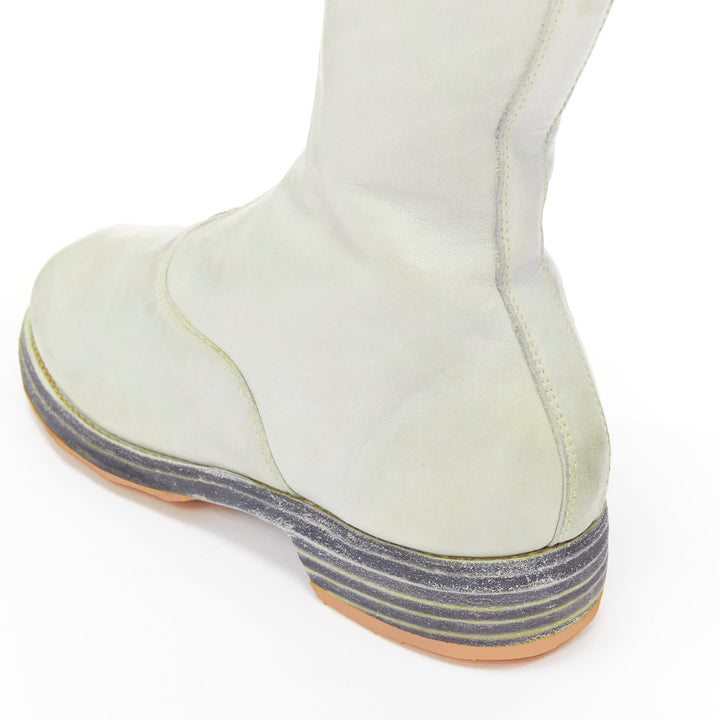 GUIDI light grey tumbled washed soft leather zip front boot EU37